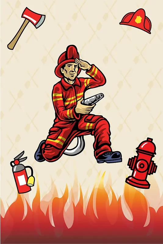 卡通手绘消防员灭火海报背景