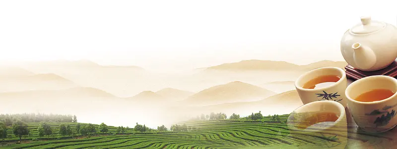茶具文艺绿色海报背景