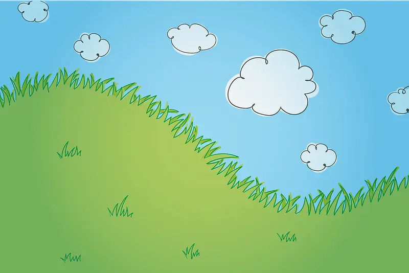卡通手绘绿草蓝天自然郊游背景素材