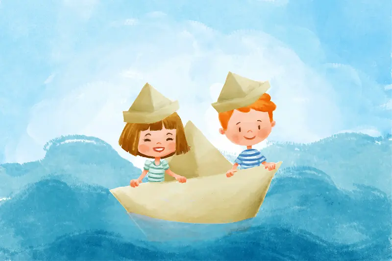 卡通手绘儿童节纸船童趣文艺海报背景素材