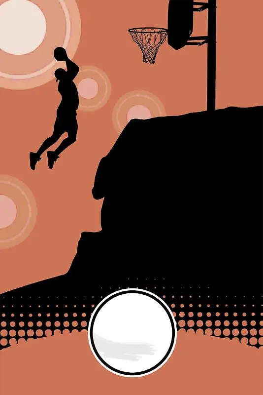 剪影人物扣篮飞人篮球篮板红色运动海报背景
