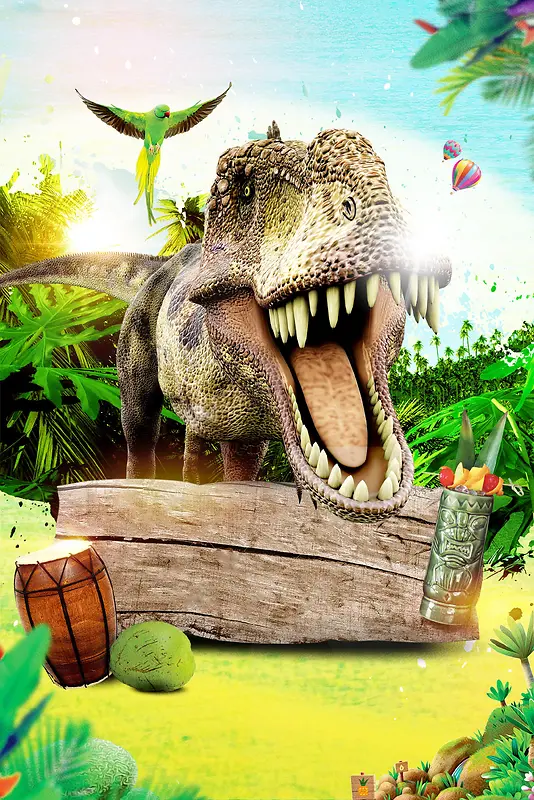 夏季旅游恐龙乐园背景模板