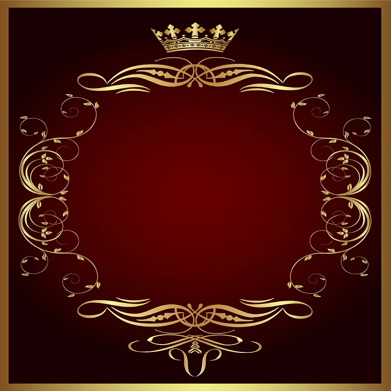 金色皇冠花纹红色背景素材