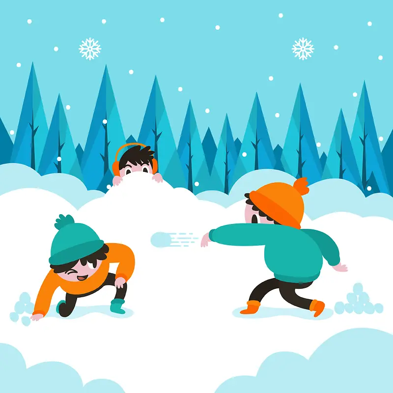 卡通儿童打雪仗冬季背景素材