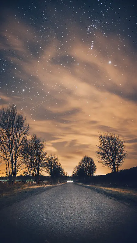夜幕降临孤寂的道路H5背景素材