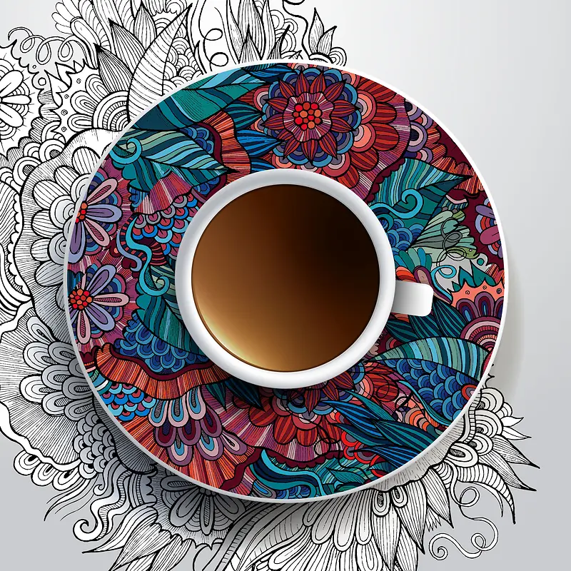 文艺清新手绘咖啡垫咖啡杯背景素材