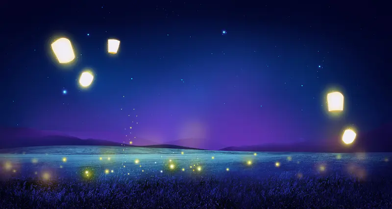夜晚梦幻孔明灯背景