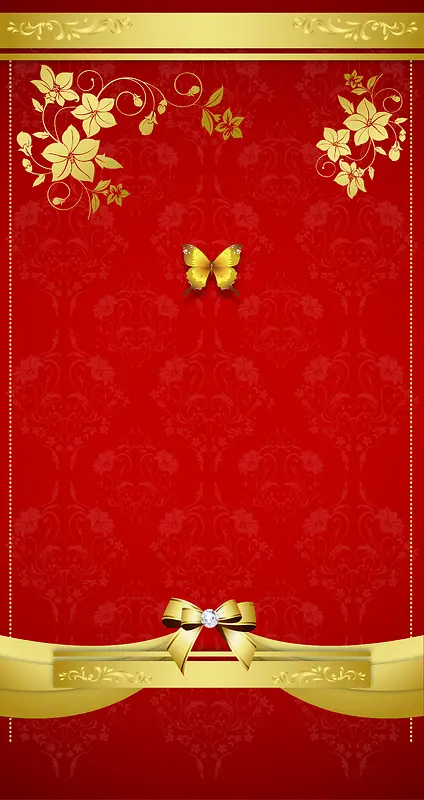 金色花纹蝴蝶红底背景素材