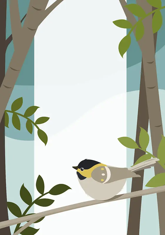 灰色春季小鸟丛林海报背景素材