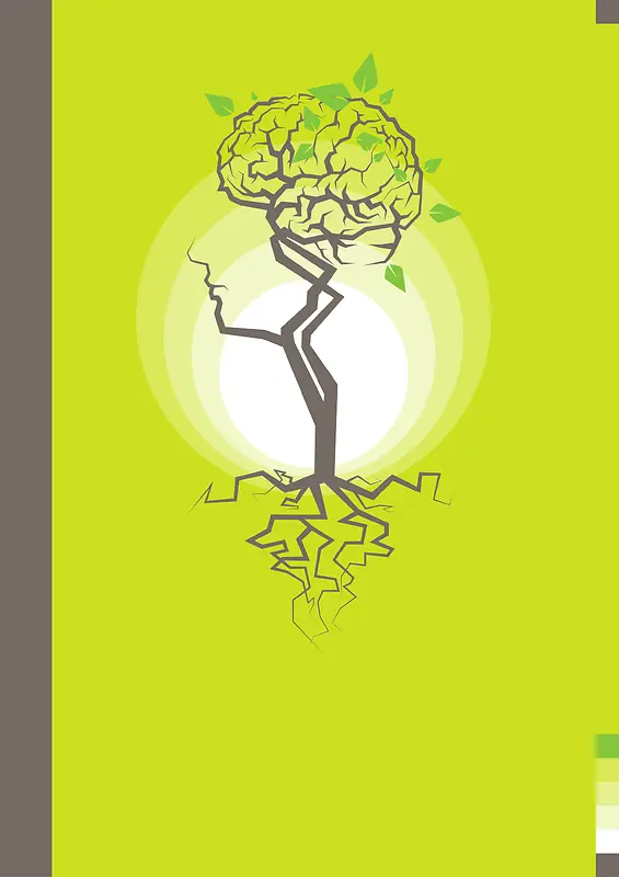 创意人物大脑树根绿色环保封面背景