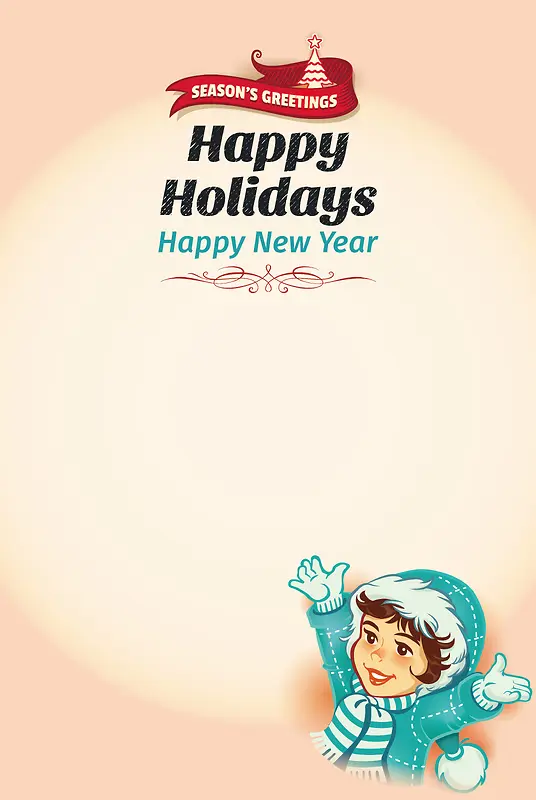 粉肉色圣诞蓝衣少女欢呼海报背景素材