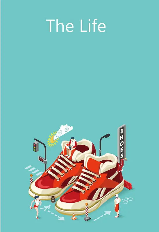 创意卡通运动鞋清新海报背景素材