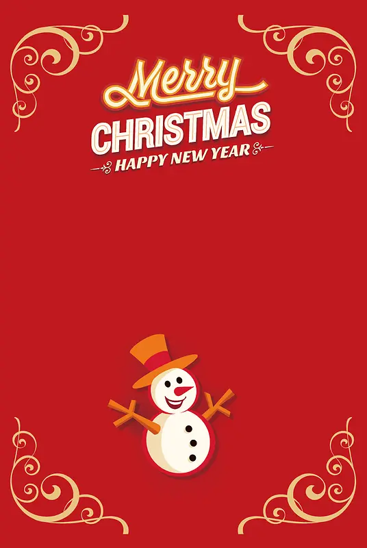 红色复古纹理艺术字圣诞雪人海报背景素材