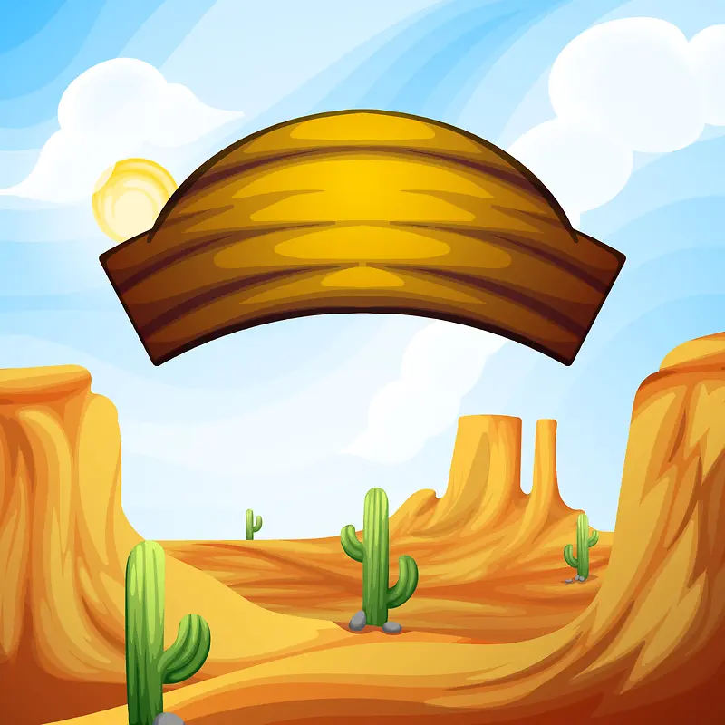 西部沙漠卡通木牌背景素材