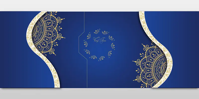 大气质感深蓝色欧式花纹婚礼海报背景