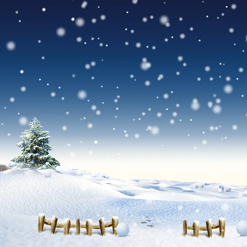 圣诞节 雪地 白色 围栏 雪海报背景素材