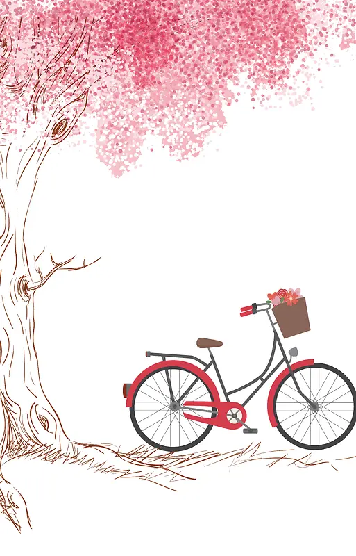 红色树下的自行车背景素材