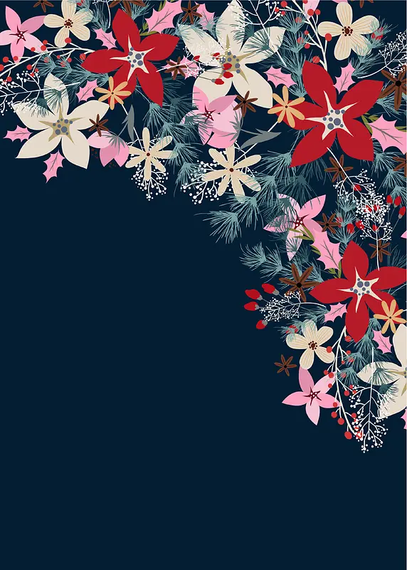 蓝背景红花朵婚礼请柬背景素材