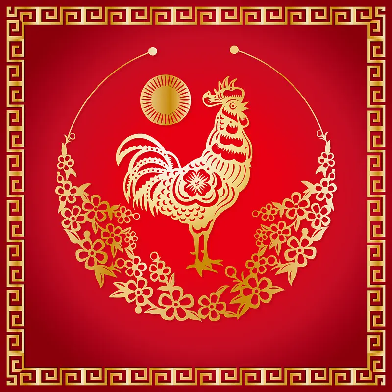 中国风金鸡花纹新年背景素材