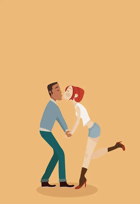 卡通浪漫情侣亲吻海报背景素材