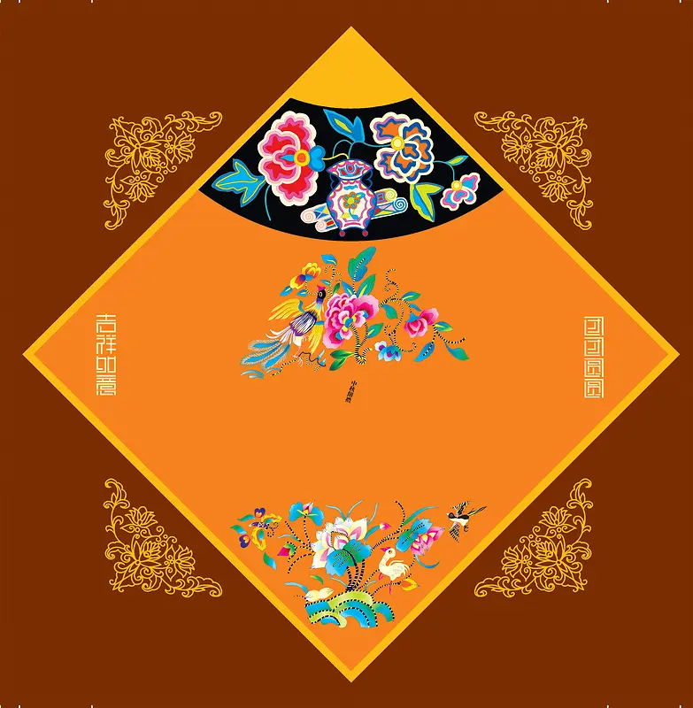 复古刺绣花纹海报背景模板