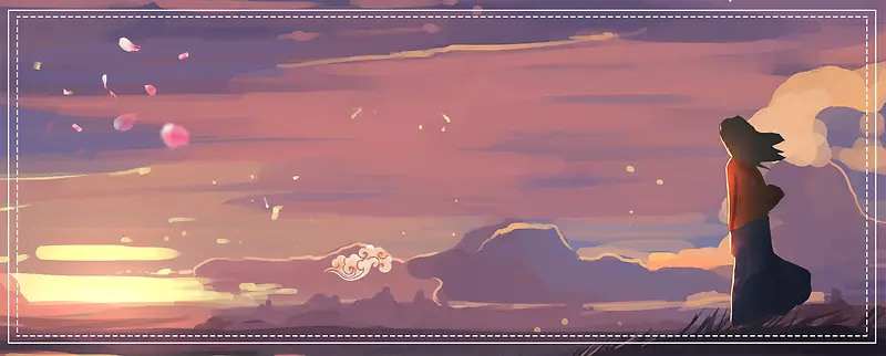 夕阳文艺小清新梦幻动漫紫色banner