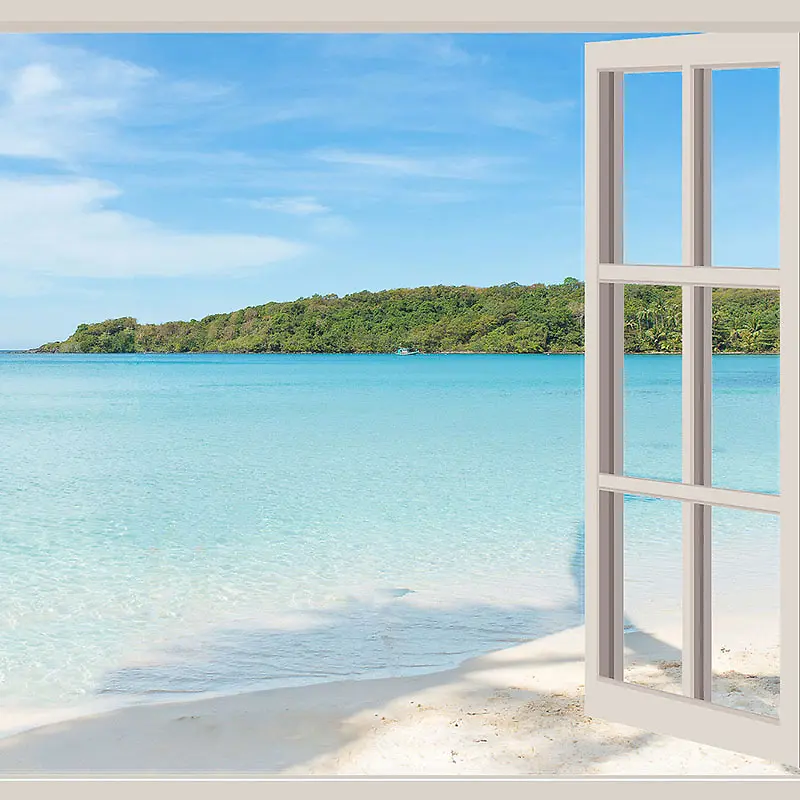 清新海滩白窗户主图背景素材