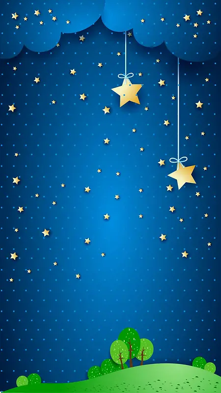 蓝色卡通月夜风景星空H5背景