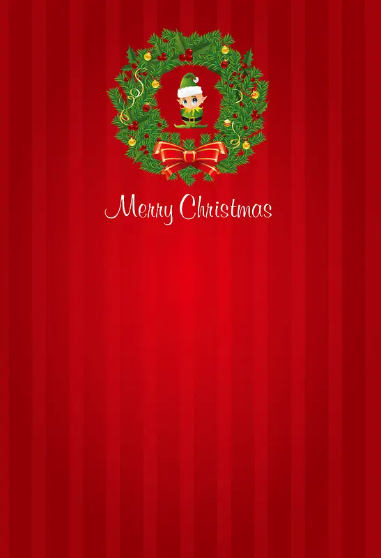 圣诞精灵花环红色竖纹海报背景素材