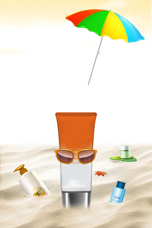 沙滩休闲防晒化妆品广告海报背景素材