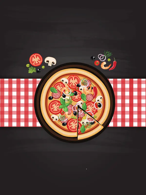 格纹小清新复古披萨美食餐厅矢量背景素材