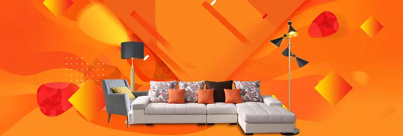简约沙发促销几何橙色banner
