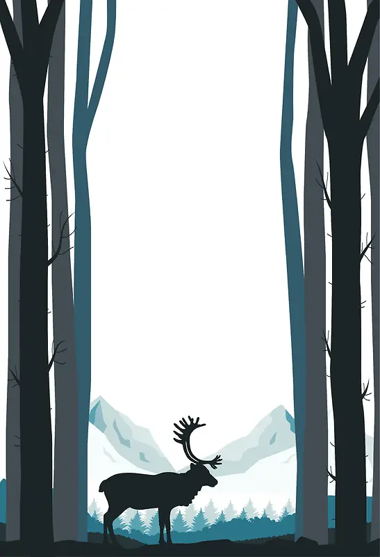 森林中的驯鹿剪影海报背景素材
