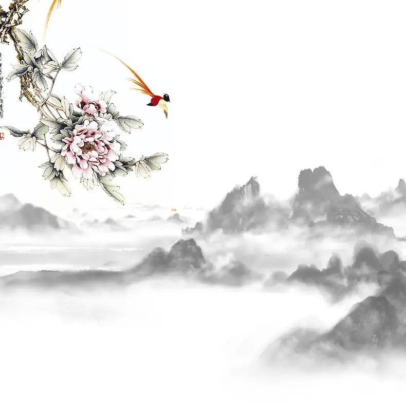 中国风山水自然景观广告背景图