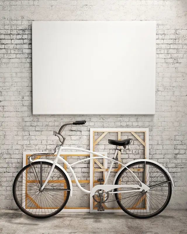 自行车与空白壁画背景素材