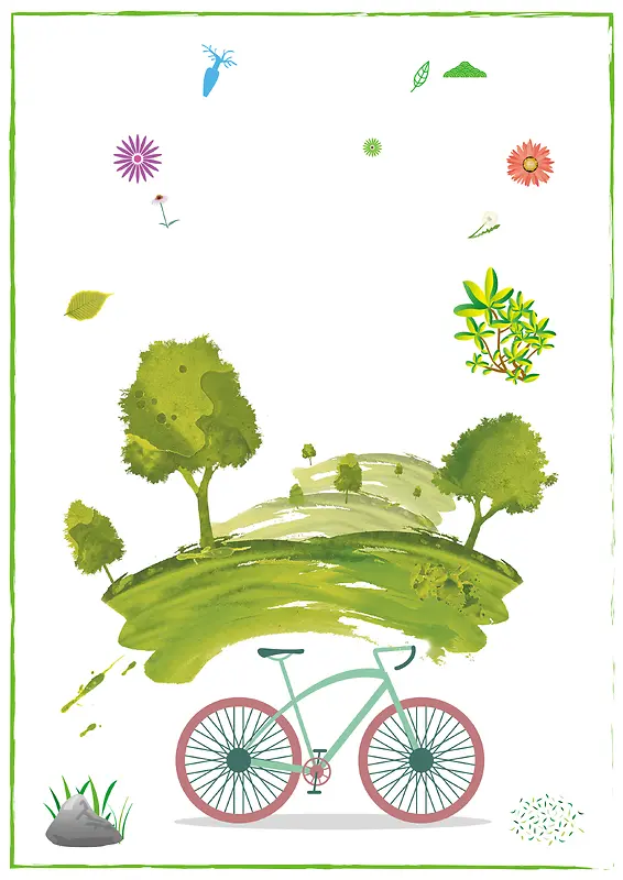 绿色骑行插画环保公益海报背景素材