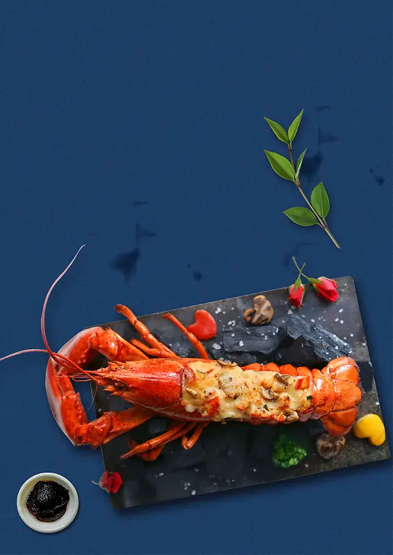 龙虾烘烤美食海报背景模板