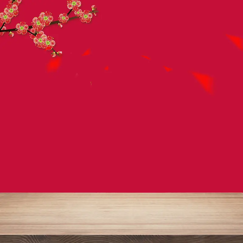 2018春节红色中国风电商梅花木板主图