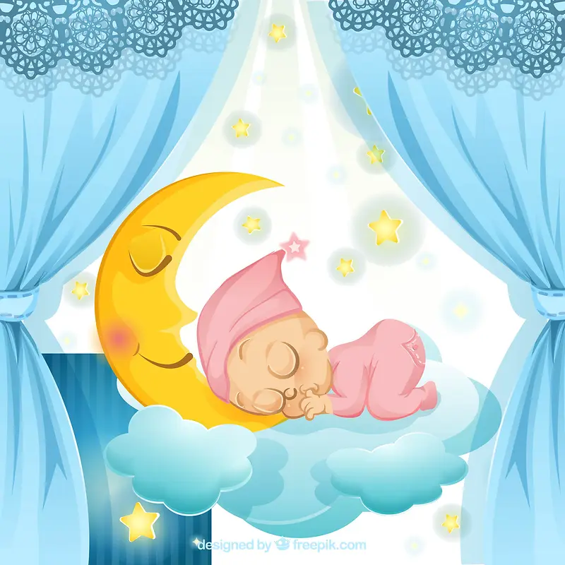 酣睡的婴儿插画矢量背景素材