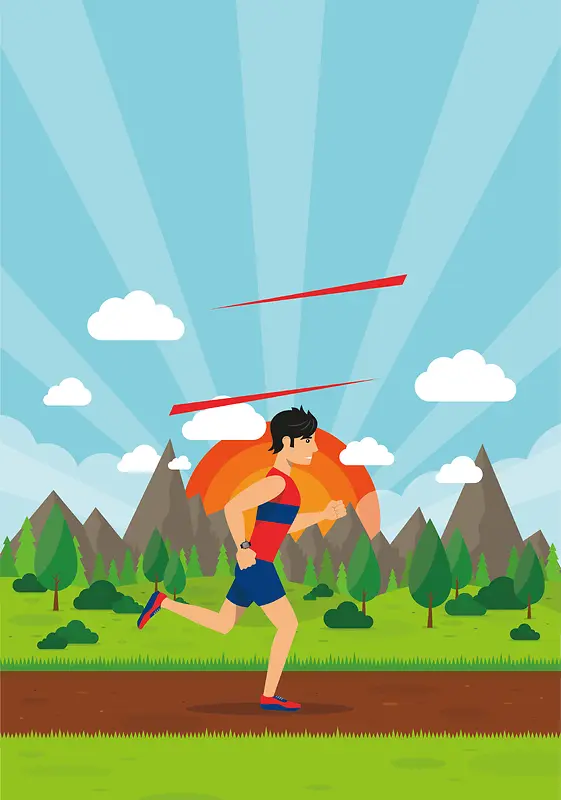 卡通人物健身跑步海报背景素材