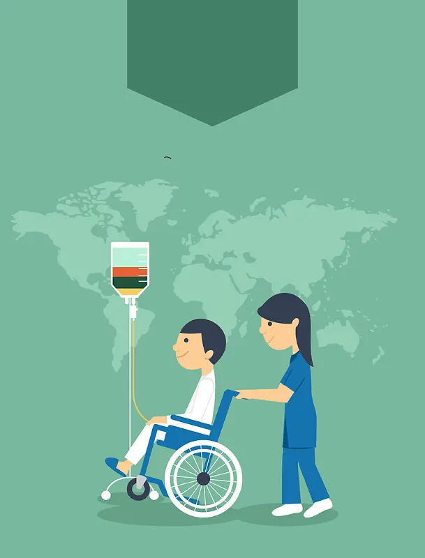 医疗服务护士推轮椅上病人海报背景