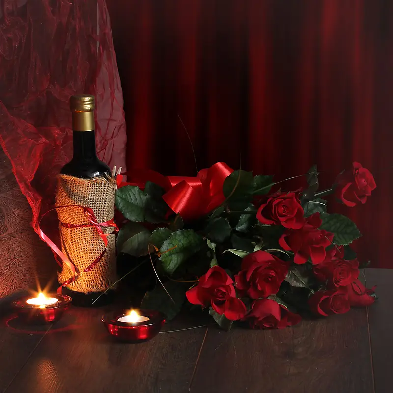 简约时尚浪漫玫瑰红酒广告