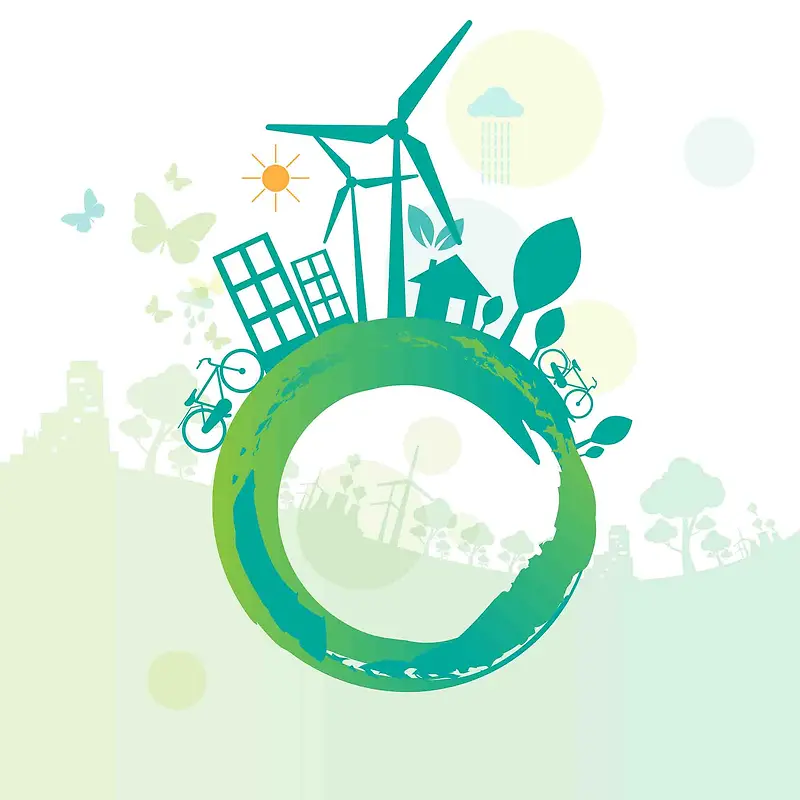 公益环保绿色拯救地球建筑风力发电海报背景