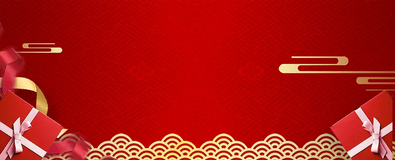 新年礼盒丝带红色banner