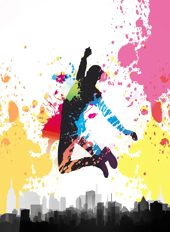 创意水彩人物运动城市商务海报背景