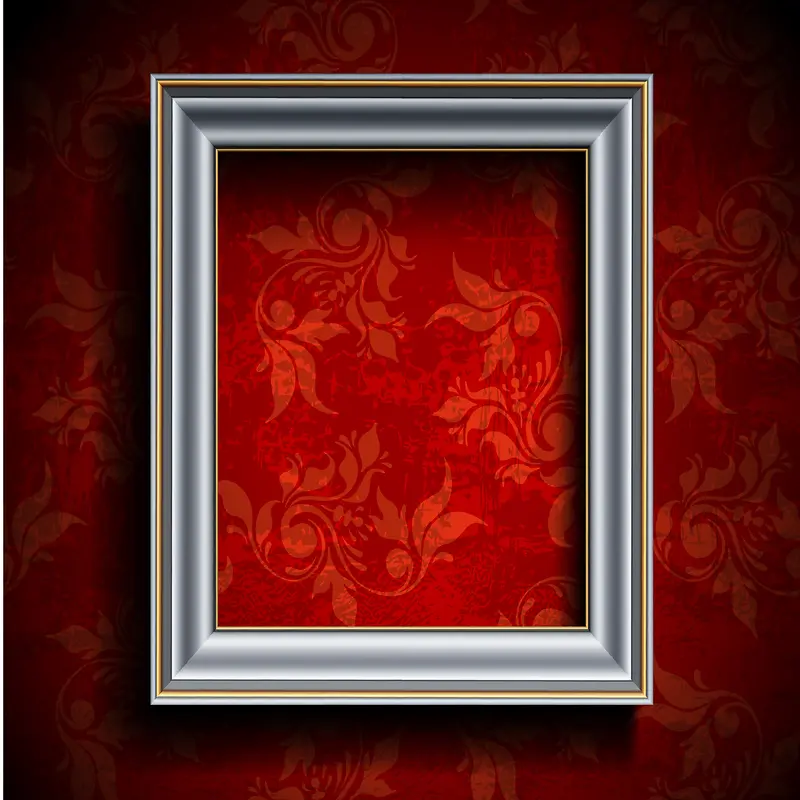 银色相框质感红色花纹背景素材