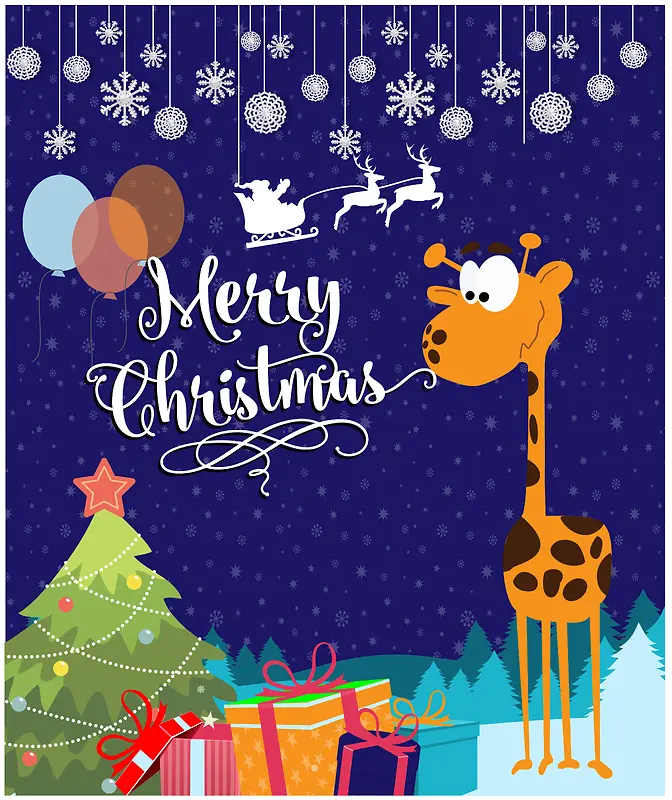 圣诞贺卡与可爱的长颈鹿背景素材