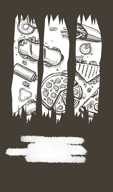 黑白手绘卡通食物菜单素材背景
