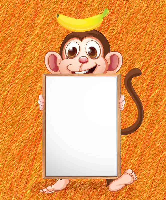 可爱小猴子空白文本木板照片墙背景