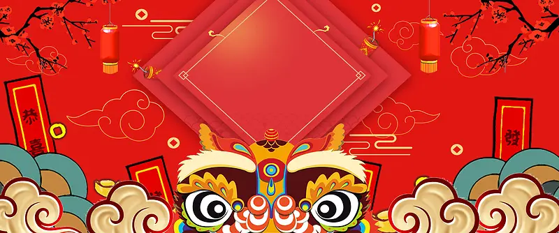 中国风红色背景全屏海报psd模板banner